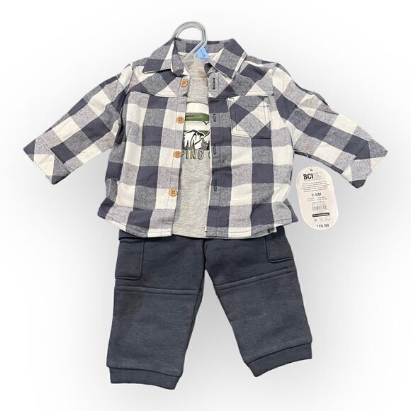 WONDER NATION 3 Piece Jogger Set in Gray Size 3-6M NWT - Picture 1 of 6